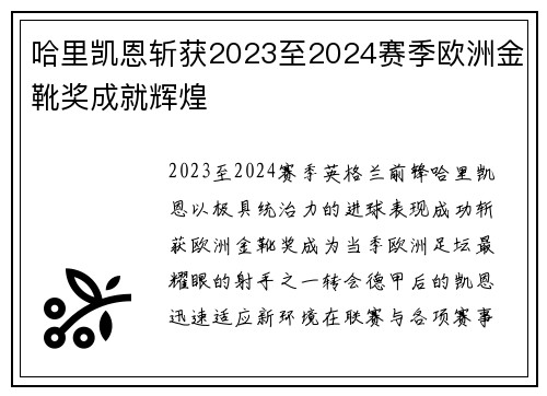 哈里凯恩斩获2023至2024赛季欧洲金靴奖成就辉煌 哈里凯恩斩获2023至2024赛季欧洲金靴奖成就辉煌